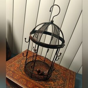 Vintage Style Brown Cast Iron Metal Birdcage Jewelry Stand Organizer Decor